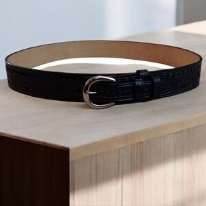 Men's Dutyman Basketweave Style Black Leather Belt with Silver Buckle Size 40